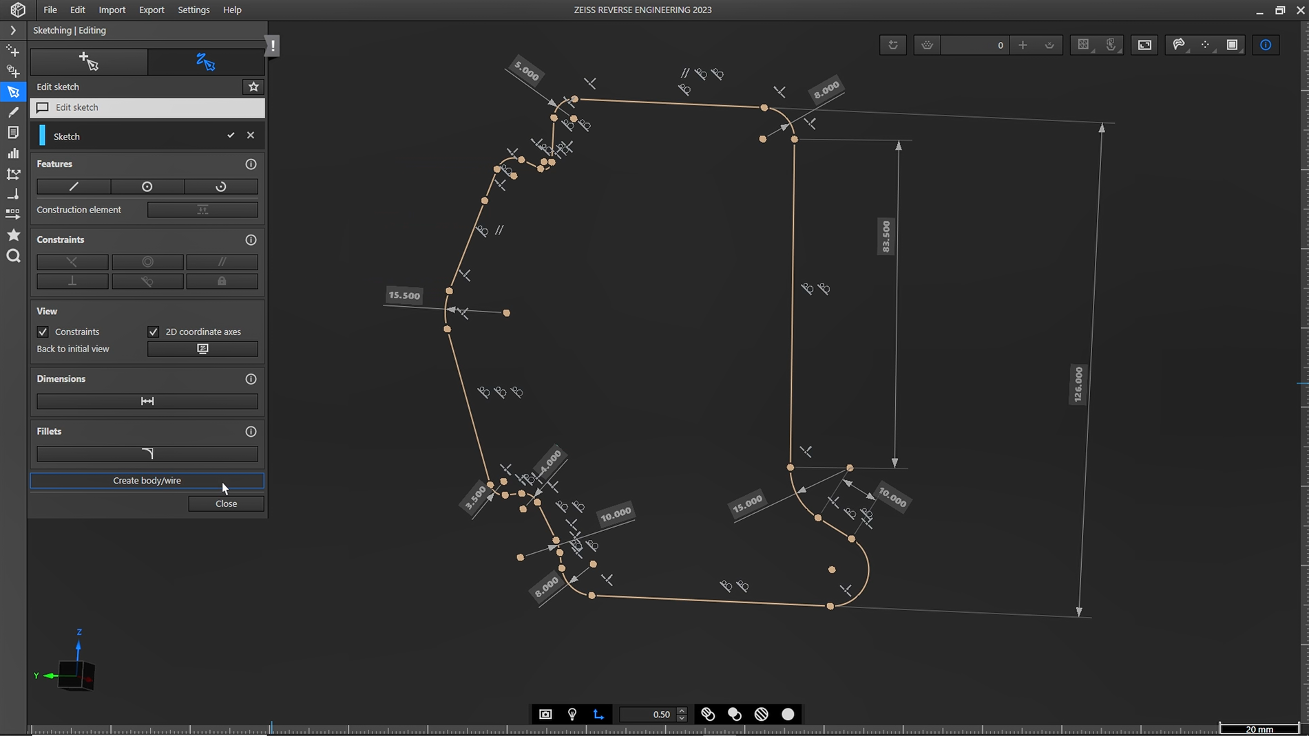 Sketching function in ZEISS INSPECT softwrae