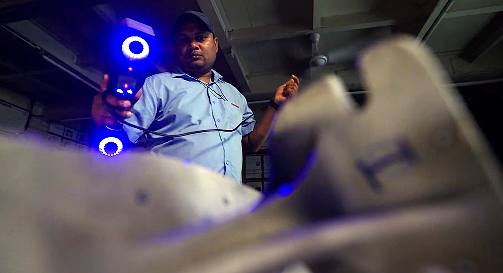 3D scanner ZEISS T-SCAN hawk 2 being used to scan a casted part